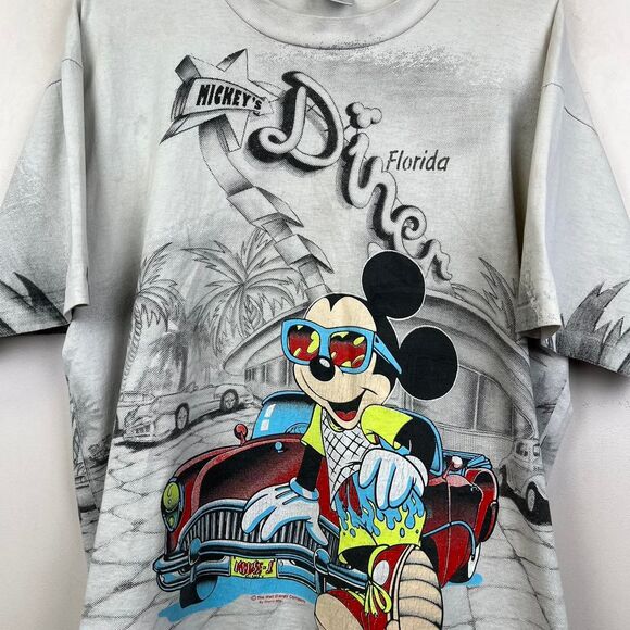 Vintage Mickey Mouse Florida Dives All Over Print Tee Size XL - Picture 3 of 8